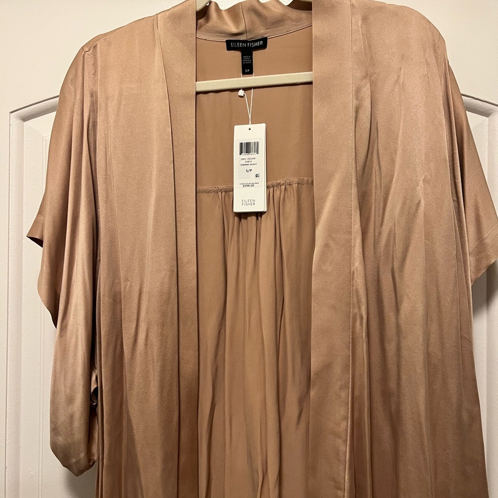 Eileen Fisher Champagne Silk Kimono Jacket - Picture 2 of 8